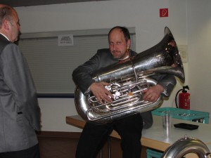 My tuba colleague Heinrich waits to play