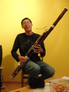 laughing while playing bassoon