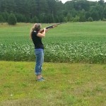 She hit the clay pigeon on her first shot.